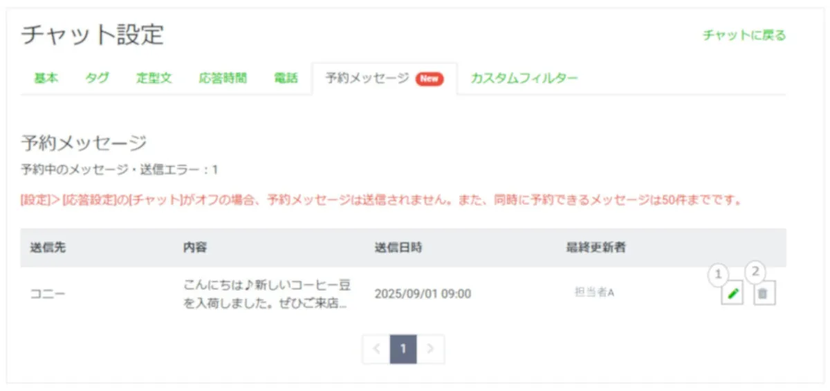 予約メッセージ