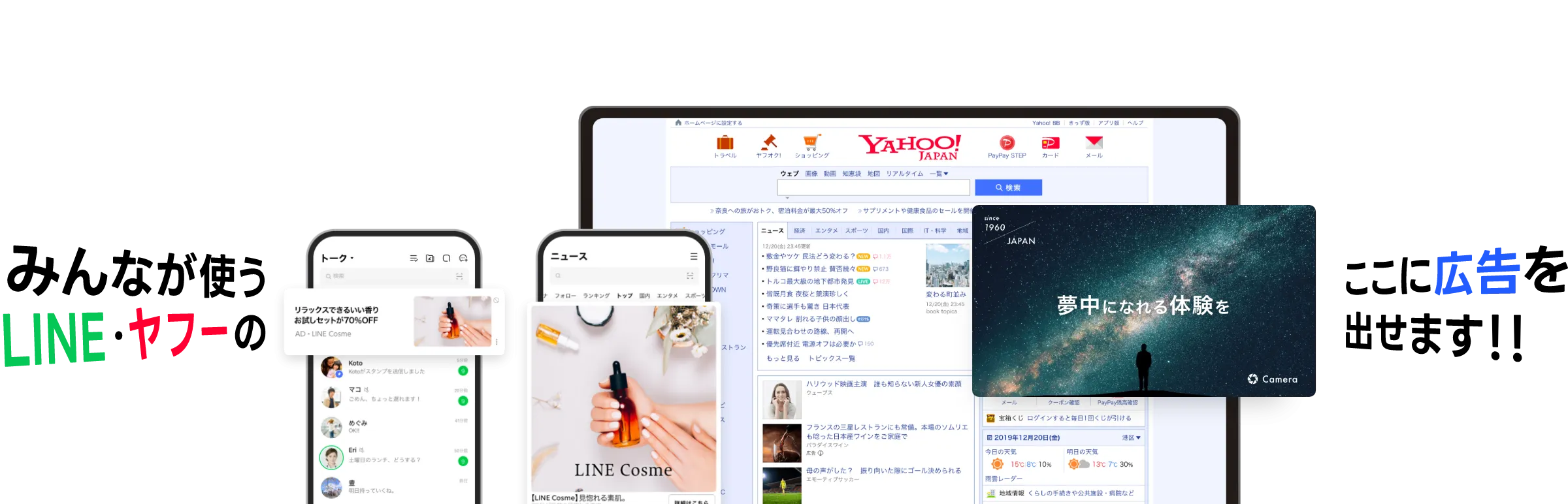 LINEヤフーの各サービスに表示される広告のイメージ